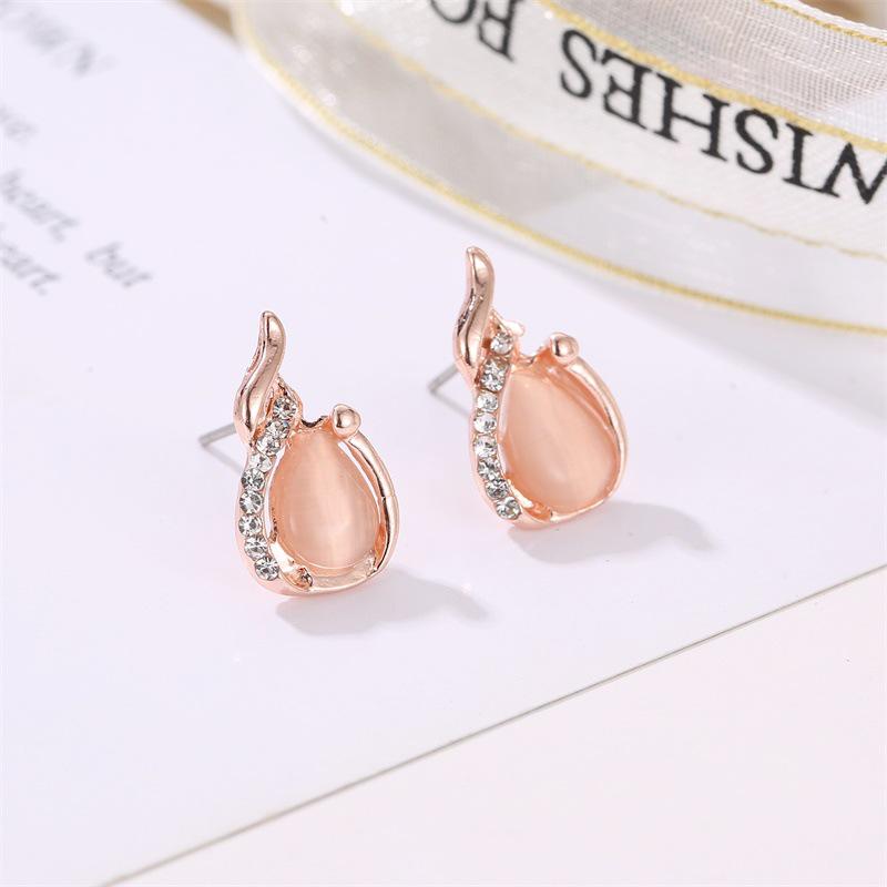 Set Jewelry Small Fresh Crystal Opal Bridal Set Necklace Earrings Simple Two-Piece Set