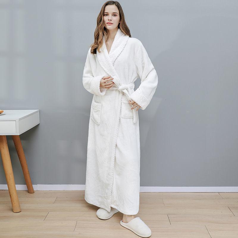 Autumn and Winter Long Nightgown Female Coral Fleece Thick Warm Flannel Bathrobe Zipper Pajamas Dress Noble Intellectual