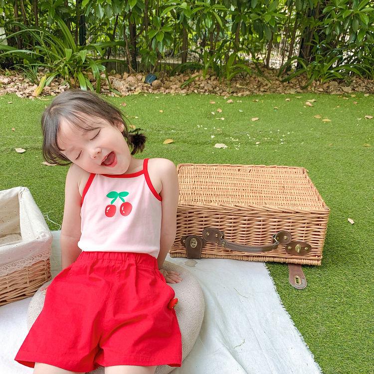 Summer Kids Cute Printing Vest Sleeveless Tops Korean Style Slash Neck Slim Camisole for Children Girls