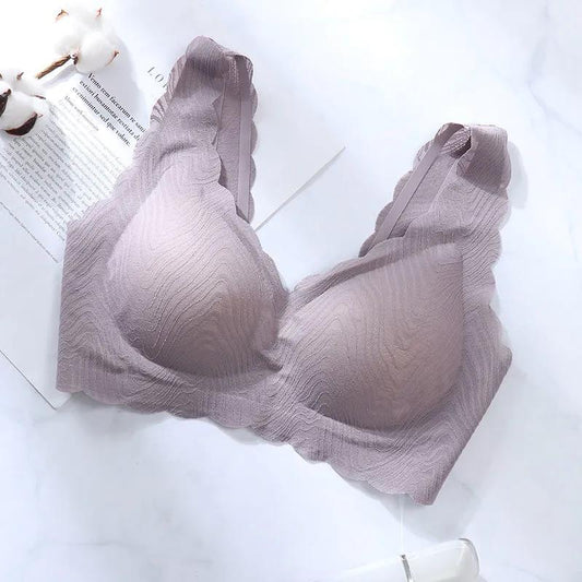 Female Plus Size Latex Underwear Tank Top Thick Mould Cup Fashion Jacquard No Steel Ring Top Side Gathering Lace Sports Sleeping Bra