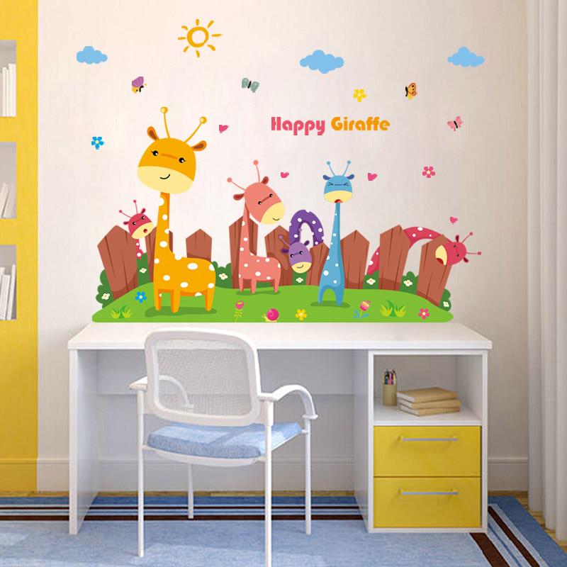 [Wall sticker] Cartoon Giraffe Paradise animals wall stickers for kids rooms bedroom nursery home de