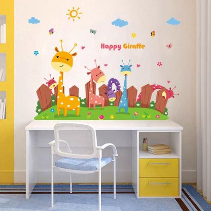 [Wall sticker] Cartoon Giraffe Paradise animals wall stickers for kids rooms bedroom nursery home de