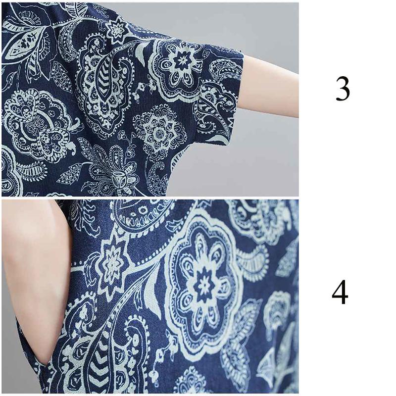 WTEMPO Plus Size Women Dress Summer V-neck Solid Color Long Dress Casual Mid-calf Length Print Dress