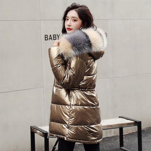 Fur Hooded Long Winter Down Jackets Women Reflective Plus Size Parkas Female  Warm Duck Down Coats