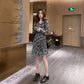 Ruffled Mini Vintage Print Irregular Dress Lantern Sleeve Elegant Chiffon Dress Slim Streetwear