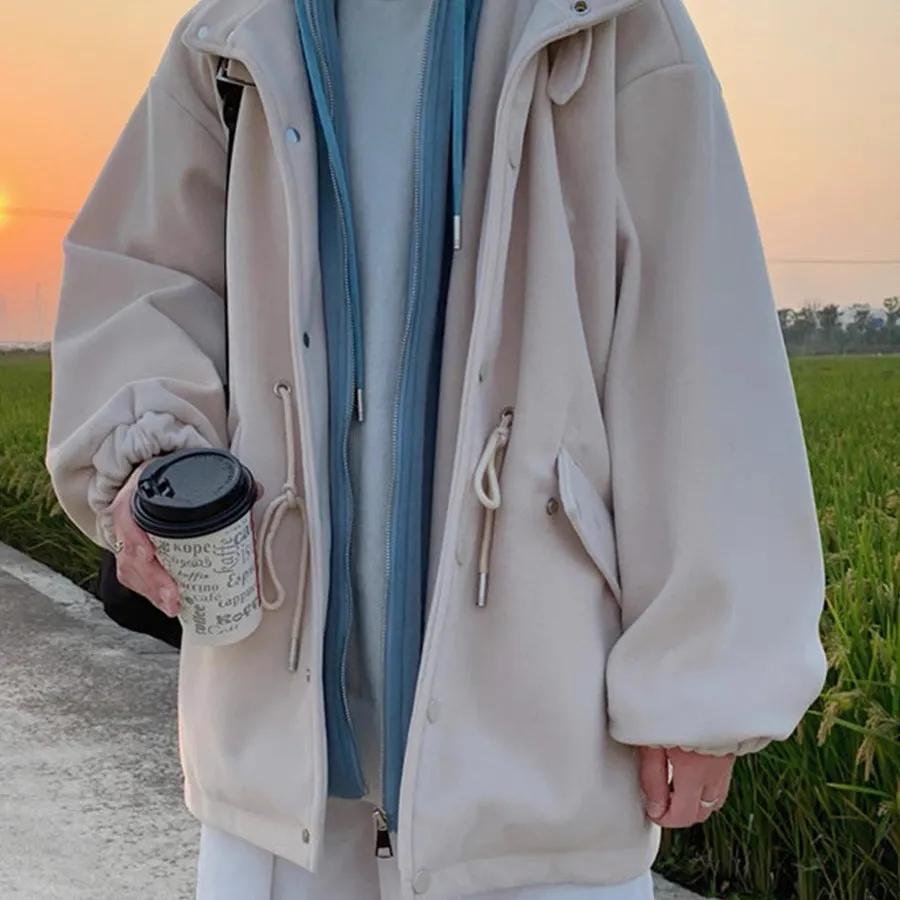 Fake Two-piece Velvet Thick Jacket Youth Hooded Zipper Cardigan Unisex Autumn and Winter Windbreaker Loose Casual Thick Coat