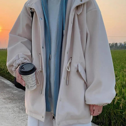 Fake Two-piece Velvet Thick Jacket Youth Hooded Zipper Cardigan Unisex Autumn and Winter Windbreaker Loose Casual Thick Coat