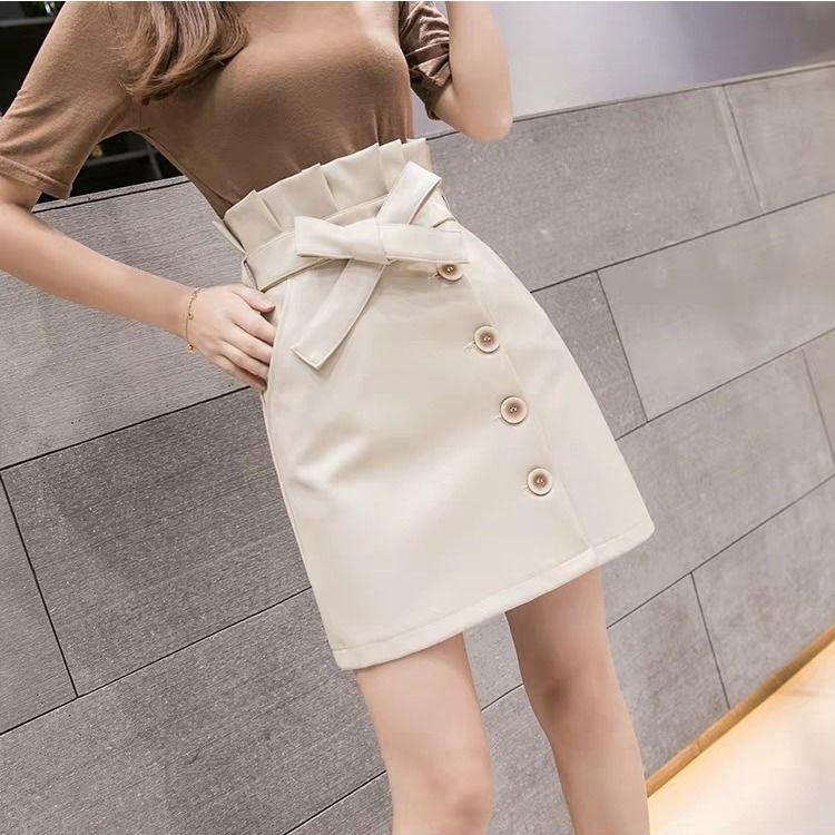 2020 Spring Autumn Women Short Skirt PU Leather Sexy Mini Skirt Pencil Slim Hem High Waist Women