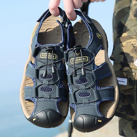 Summer Men's Sandals Outdoor Sports Leather Toe Cap Casual Beach Shoes
