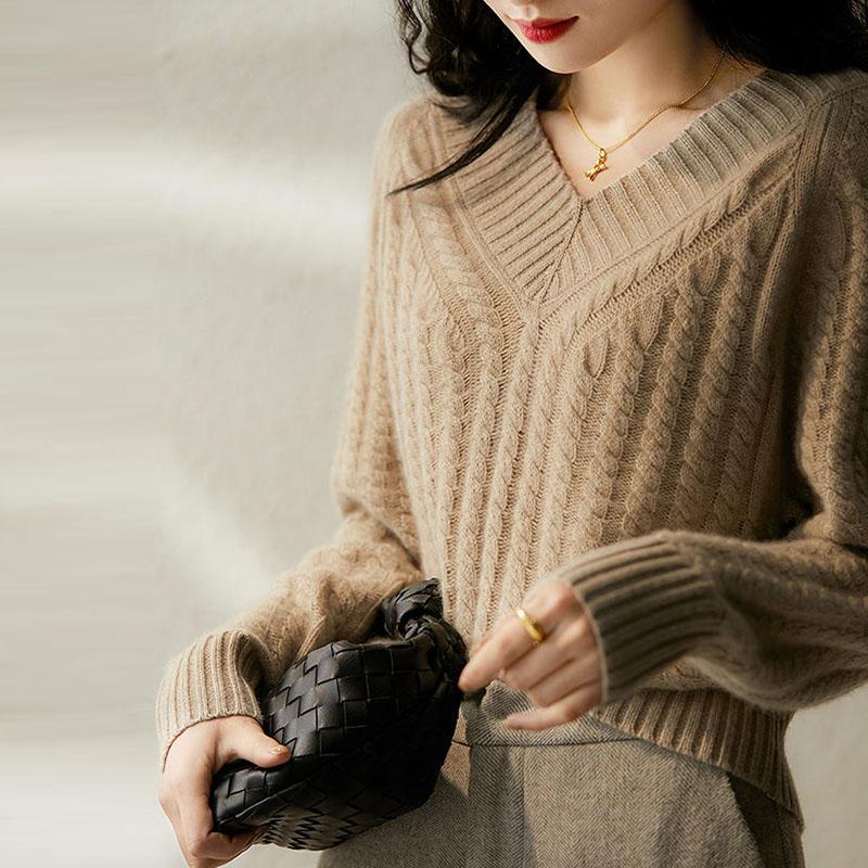 Sweater Women's Knitwear Pullover V Neck Jacquard Korean Loose Top Trending Sweater Autumn and Winter Fluffy Top