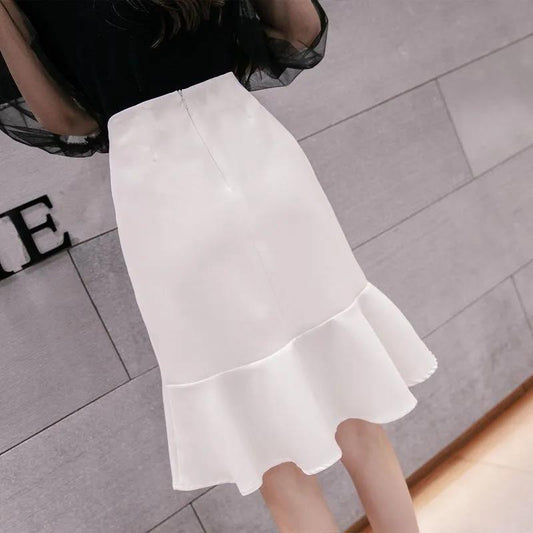 Fishtail Skirt A-line Mid-length Skirt High Waist Ruffled Hip One-step Skirt Long Skirt Cute Sexy Wrapped Hip Skirt Ruffled Hip Skirt for Ladies
