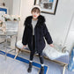 Girls' Warm and Windproof Winter Coat Plus Velvet Thick Casual Mid-length Fur Collar Coat