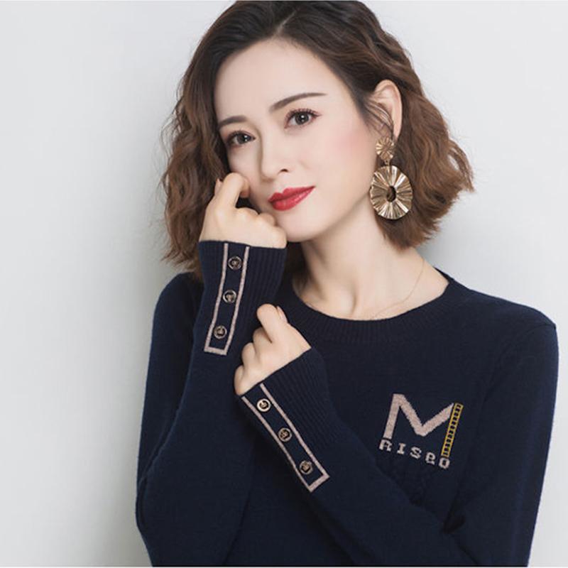 Spring  Autumn Round Neck Pullover Women's Short Loose Thin Long-sleeved Knitted Bottoming Shirt  Outer Wear