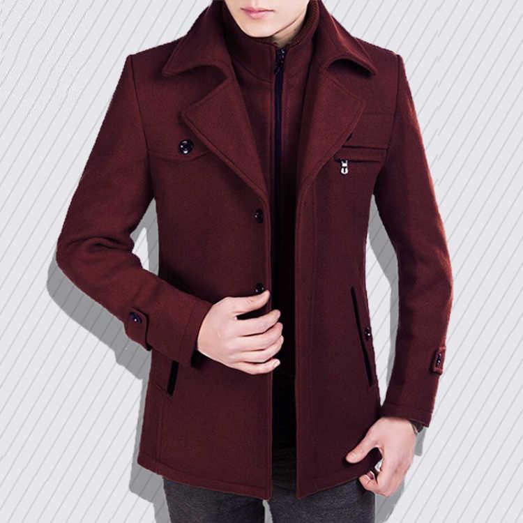 Men Winter Wool Coat Men's Jacket Simple Blends Woolen Coat Male Trench Coat Casual Overcoat