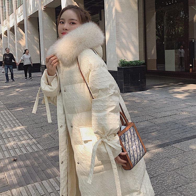 Winter Cotton High-end Temperament Jacket Women Winter Warm Sweet Wind Hooded Mid-length Down Cotton Jacket Fluffy Fur Collar Thick Warm Jacket