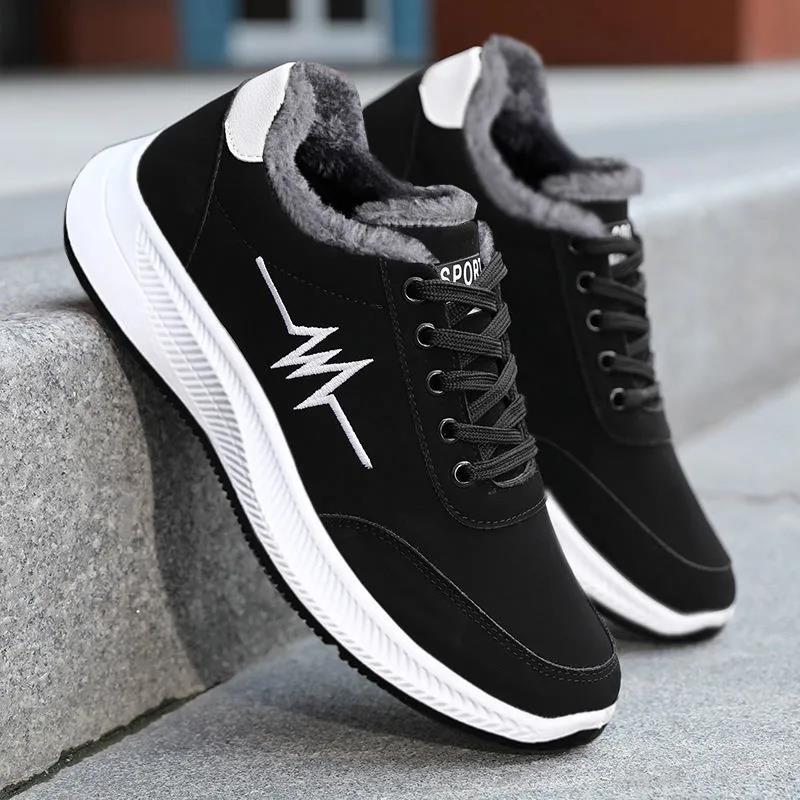 Autumn and Winter Men's Shoes Fleece Warm Cotton Shoes Non-slip Soft Bottom Sports Shoes