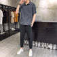 Men's Casual Handsome Mature Men's Striped Shirt and Solid Color Casual Pants Two-piece Suit