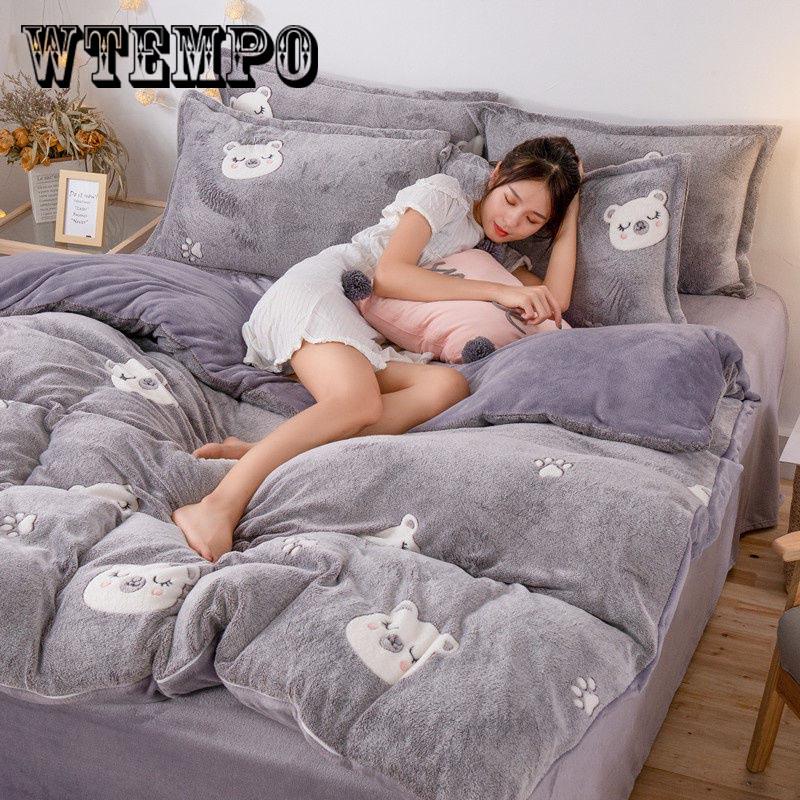 Crystal Flannel Bedding Set Winter Warm Fleece Duvet Cover Set Bed Sheet Queen King Size