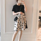 Maternity Clothes Short Sleeve Dress Mid-length Black Dots Loose Plus Size Maternity  Round Neck Skirt