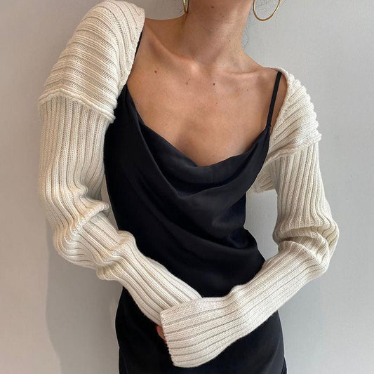 Knit Cardigan Short Outer Shawl  Shrugs Women Autumn Loose Sweater Ultra Short Top