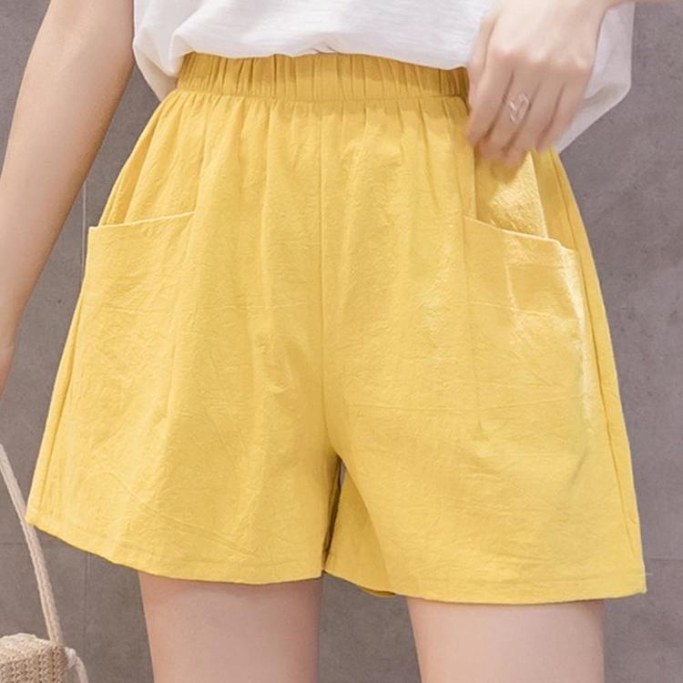 Plain Elastic Waistband Casual Shorts with Pocket Summer Loose Comfy A-line Mid Pants Ladies