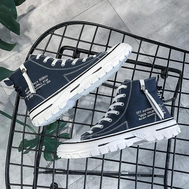 Breathable Comfortable Sneakers Casual Shoes Walking Shoes Fashion Versatile Men's High Top Canvas Shoes
