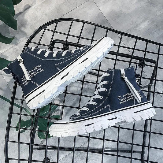 Breathable Comfortable Sneakers Casual Shoes Walking Shoes Fashion Versatile Men's High Top Canvas Shoes