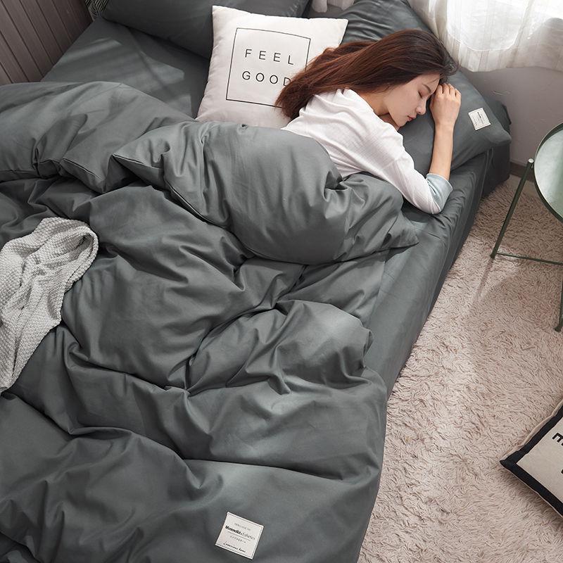 Soft Washed Cotton Bedding Set Twin Queen King Duvet Cover Bed Sheet Pillowcase Adult Solid Color Bedclothes