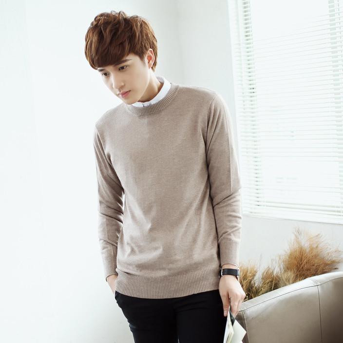 Men's Sweater Round Neck Padded Sweater Autumn and Winter Loose Large Size Bottoming Shirt Solid Color Sweater