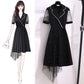 Women Plus Size Dress Lace Mesh Splicing Irregular Dress Mid-length Sequins A-line Party Dress
