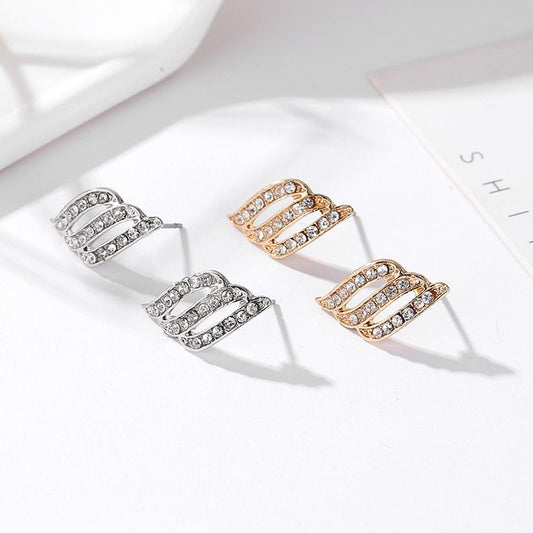 Elegant Angel's Wing Zircon Stud Earrings Classic Rhombus Alloy Stud Earrings for Women Girl Jewelry