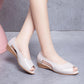Summer Soft Leather Sandals Women's Tendon Bottom Wedge Sandals Soft Bottom Comfortable Beach Fish Mouth Shoes