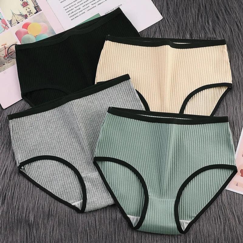 4PCS High-waisted Underwear Women's Cotton Antibacterial Abdomen Large Size Sexy Butt-lifting Seamless Bottoms Girls Japanese Briefs Lingerie