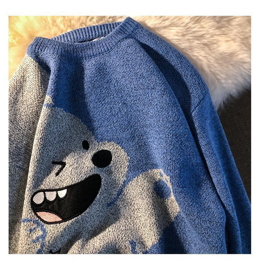 Men and Women Couples Lazy Round Neck Color-blocking Full-print Sweater Knit Sweater Ins Net Red Top
