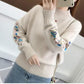 Half High Neck Short Women's Sweater Thick Embroidery Long-sleeved Pullover Sweater