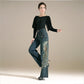 Autumn Embroidered Wide-leg Jeans Girls Plus Size Embroidered Trousers Loose High Waist Wide-leg Thigh Pants
