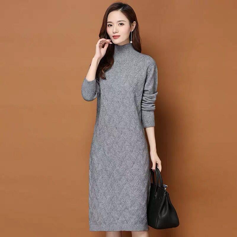 Mid-length Over-the-knee Sweater Skirt Female Loose Bottoming Shirt Autumn and Winter Knitted Dress