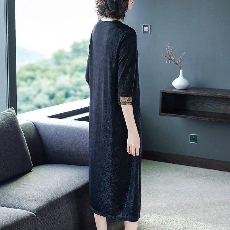 Plus Size Women's Stitching Lace Dress Spring and Summer Half Sleeve Long Skirt Daily Wear