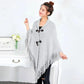 Autumn Outer Wear Shawl Cloak-style Cardigan with Buckle Loose Jacket Women's Autumn and Winter Mid-length V-neck Knitted Cloak