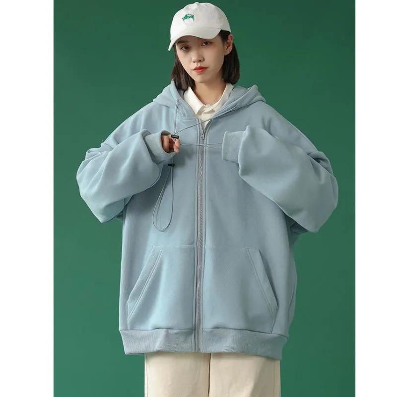 Women's Spring and Summer Zipper Jacket Large Pocket Long-sleeved Sweatshirt Jacket Loose Sports Cardigan Ins Hooded Sweater