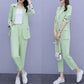 2PCS Women's Solid Color Suits Set Spring and Autumn Suit Thin Jacket + Loose Casual Pants Two-piece Large Size Fat Girl Slimming Suit
