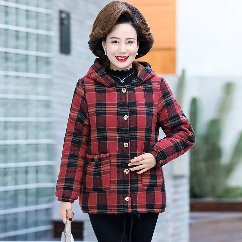 Winter Women's Padded Jacket Chinese Printing Hooded Down Jacket Plus Velvet Padded Short Padded Jacket