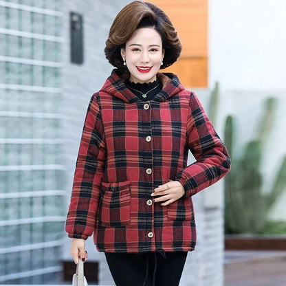 Winter Women's Padded Jacket Chinese Printing Hooded Down Jacket Plus Velvet Padded Short Padded Jacket