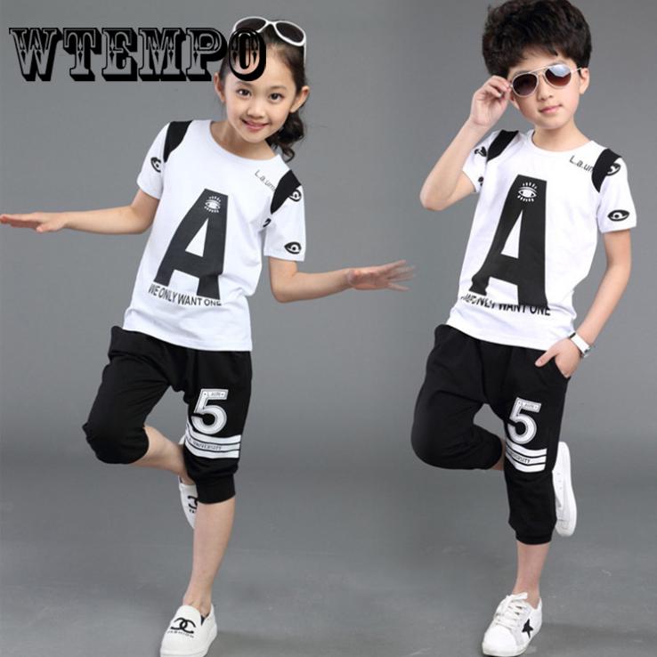 Summer Baby Boys Girls Clothes Sets Short Sleeve Letter Print T-shirt Tops+Shorts Outfits