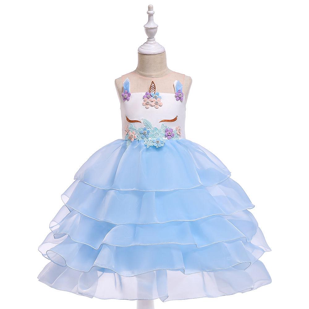 Kids Unicorn Dress for Girls Flower Appliques Ball Gown Little Girl Princess Dresses Elegant Party Costumes Children Clothing