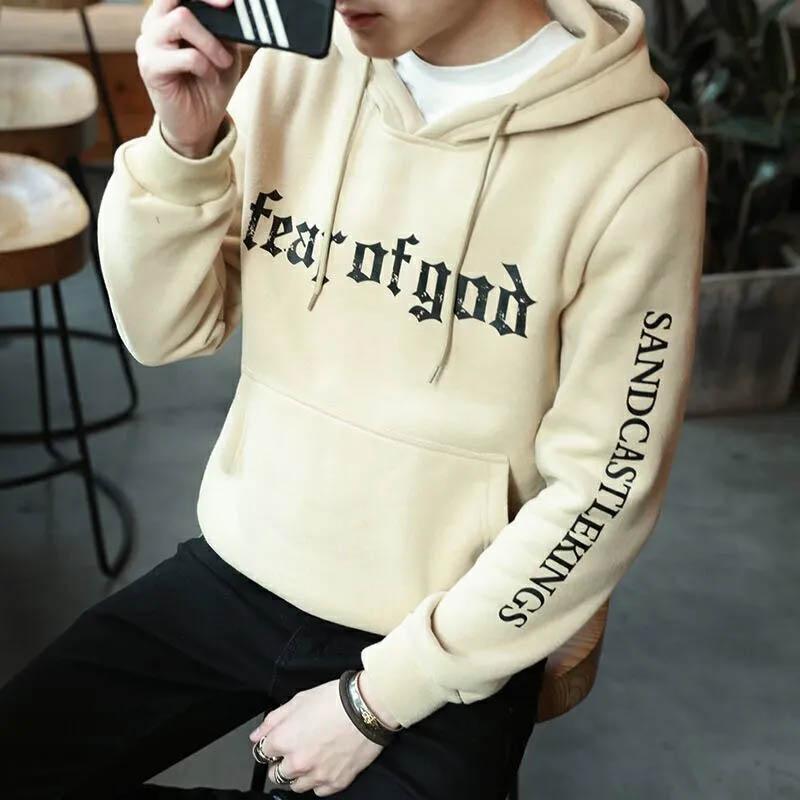 Korean Version Spring and Autumn Men's Casual Pullover Hooded Sweater Loose Coat Long-sleeved Top Embroidered Pattern Hoodie