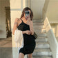 Asymmetric Grey Black Knitted Dress Solid Color Sexy Tight-fitting High Elasticity Sleeveless Summer Bare Shoulders