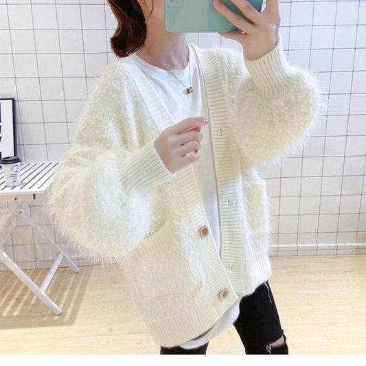 Sweet Mid-length Non-shedding Sweater Thicken Fashion Jacket Tassel Knit Cardigan Fairy Trend
