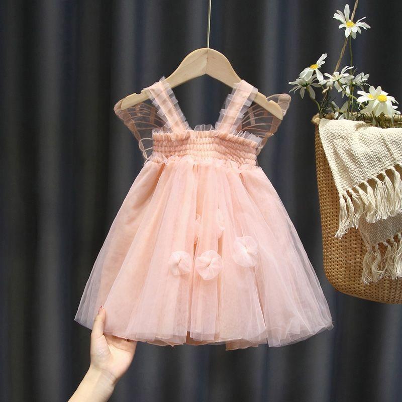 Baby Girl Summer Dress Children's Clothing Mesh Angel Princess Dress Fairy Girl Suspenders Birthday Dress Wings Fluffy DRESS