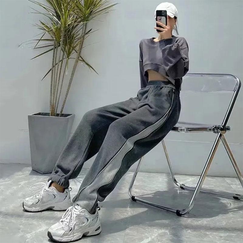 Women's Summer Thin Sports Pants Side Zipper Loose Beam Harem Pants Slim Fashion Ins Pants Ladies Fitness Trousers